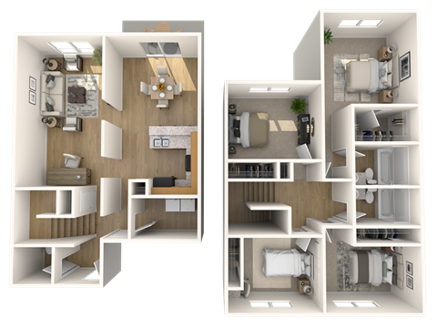 Floor plan for 4 beds, 2.5 baths, 1456 sqft